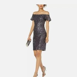 Night way gray off-the-shoulder sequin dress